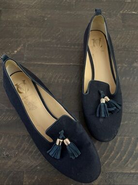 Vince Camuto Nancy Navy Suede Tassel Block Heel Loafers Sz 9 M / 39